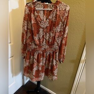 Socialite Rust and Cream Floral Long Sleeve Dress